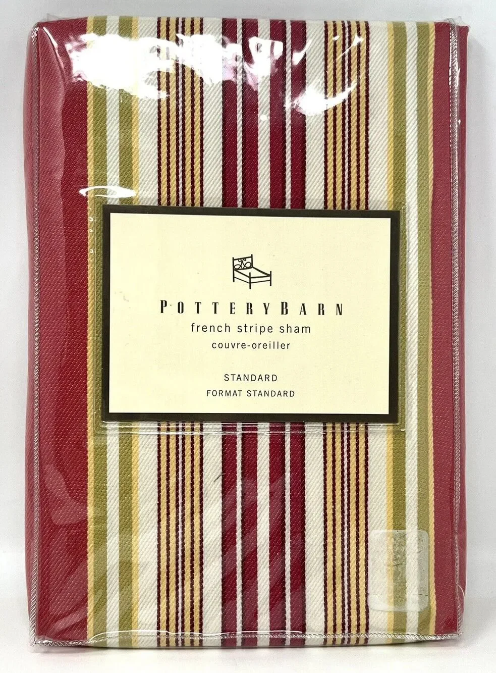 Pottery Barn French Stripe Red Multi Standard Sham COTTON TWILL New In Package
